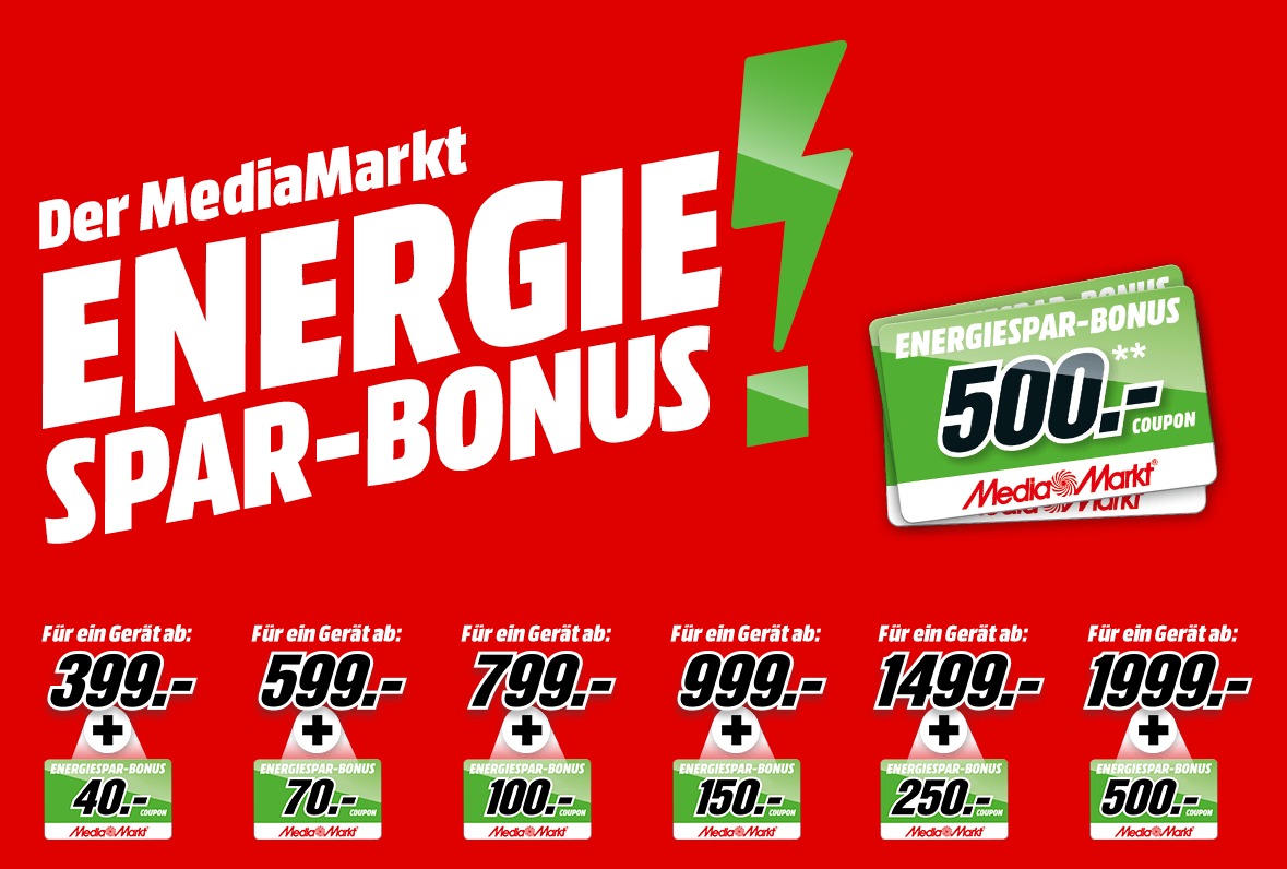 Verschrikking fonds Klooster MediaMarkt Energie-Spar-Bonus: Bis zu 500 Euro Geschenkcoupon für deinen  Einkauf